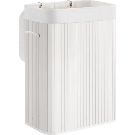 72 L Wäschekorb, Wäschebox mit Deckel, Wäschesammler aus Bambus, mit Griffen,3 Fächern, faltbar, Baumwolle Wäschesack in der Maschine waschbar,Waschküche, weiß LCB010W01 (1/5)