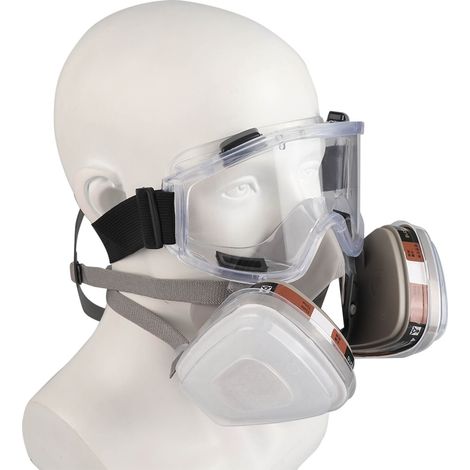 Wiederverwendbare Halbgesichtsmaske mit Schutzbrille, Filter und zusätzlichem Filter, geeignet zum Sprühen von Farbe und Chemikalien. (1/4)