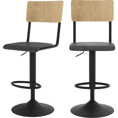 Set de 2 sillas de bar ajustables 60/80 cm en madera clara y negro - Clem