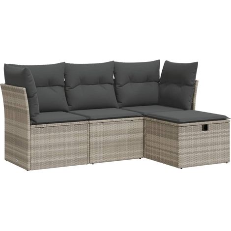 Salon de jardin modulable résine tressée avec rangement et coussins gris clair 4 pièces (1/5)