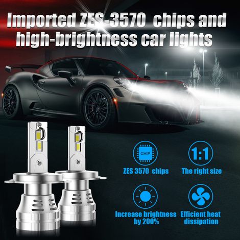 H4/9003 LED-Lampen, ultrahelle LED-Autoscheinwerfer (200 % heller), 100 W, 6000 K, IP68 wasserdicht, einfache Installation (Plug & Play), 2er-Pack (1/5)