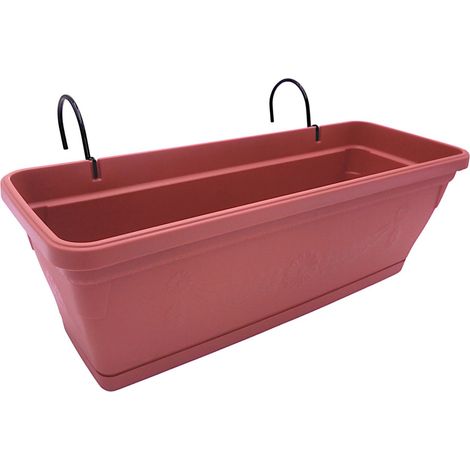 Balkonkasten terrakotta 50cm mit Halterung Blumenkasten Pflanzkasten Pflanztopf