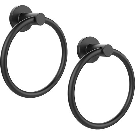 Porte-serviettes mural pour salle de bain avec anneaux noirs mats, porte-serviettes robuste en acier inoxydable, ensemble de deux pièces pour salle de bain et cuisine. (1/5)