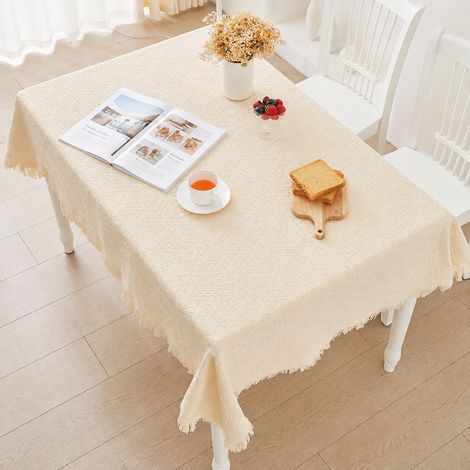 Nappe décorative carreaux en T beige 90 x 120 cm franges incluses tissu résistant 30 × 22 × 1 cm 369 g – Livraison gratuite