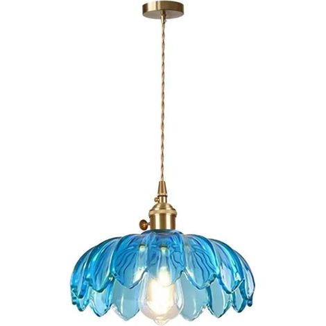 Moderne Suspension Luminaire en Verre,Lampe Suspension Vintage Abat-jour en Design Fleur Bleu avec Interrupteur et ligne 1.5M (1/5)