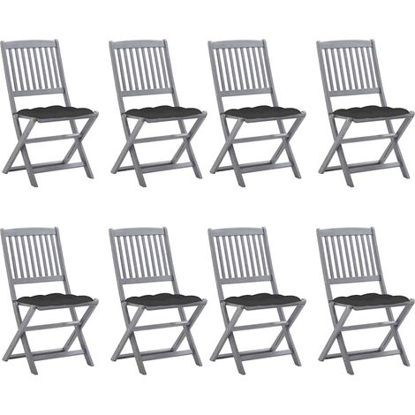 Lot de 8 Chaises de jardin pliables - Chaise d'extérieur pour terrasse/jardin avec coussins Bois d'acacia BV826392 - BonneVie (1/5)