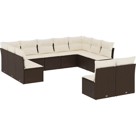 Salon de jardin et coussins 11 pcs Mobilier de jardin marron résine tressée (1/5)