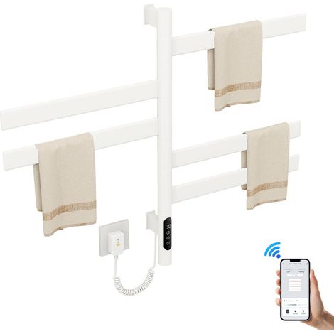 Sèche-Serviettes Chauffant Mural Rotatif 220V avec Minuterie & Contrôle de Température – Acier Inoxydable IPX5, Panneau Tactile Numérique, Installation Murale ou Prise (1/5)