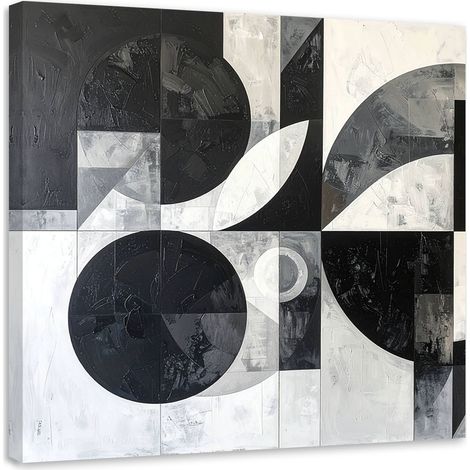 Quadro su tela, Astrattismo texture forme circolari bianco e nero, 20x20 (1/5)