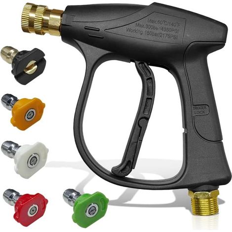 Autowaschzubehör: 300 PSI Hochdruck-Spritzpistole, 5 Düsen, Schnellkupplung, 1/4" M22 Gewinde, Schaumpistole für Fahrzeuge (1/5)