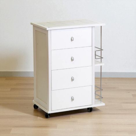 Carrello da cucina POKER con cassetti e portabottiglie Bianco (1/3)
