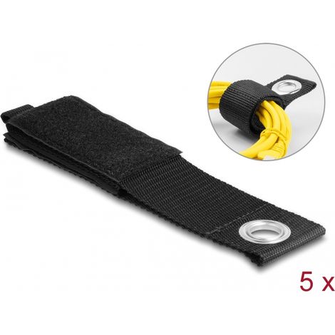 Delock Correa de gancho y bucle de alta resistencia con ojo de fijaciÃ³n LA 435 x AN 50 mm negro 5 piezas