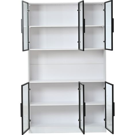 Hohe weiße Vitrine 120 x 34 x 200 cm mit 6 Glastüren LED MDF MODENUIT (1/5)