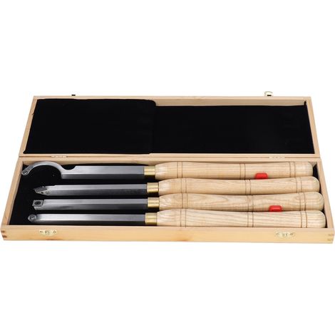 Ensemble de 4 outils de tournage pour tour à bois, manche en bois amovible, outil de tournage tranchant en acier allié dur. (1/5)