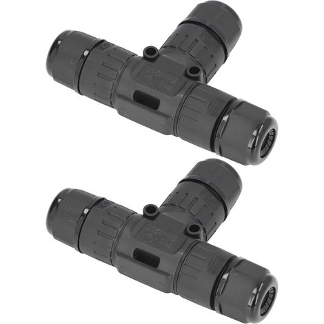 2 boîtes de jonction étanches à 3 voies et 3 fils en forme de T, pour le raccordement d'éclairage extérieur LED (1/5)