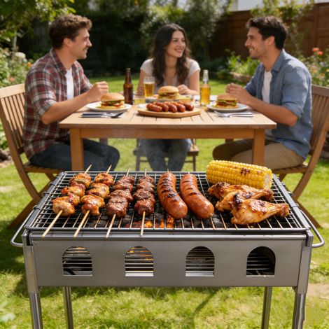 Format compact pour cuisiner dehors, barbecue à charbon portable 50 x 30 x 50 cm pour jardin et pique-nique (1/5)