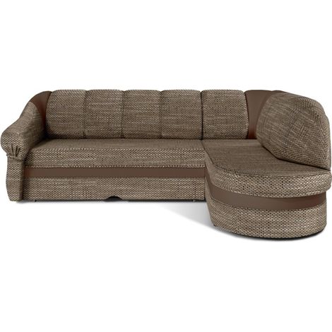 Canapé d'angle droit convertible BENANA 250 cm beige et marron avec coffre de rangement