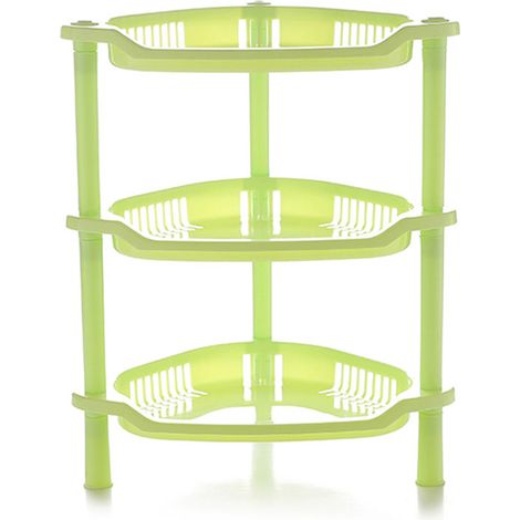 Support D'angle En Plastique - 3 Niveaux - Pour Salle De Bain Et Cuisine - Forme Triangulaire - Vert - 28 x 35 x 21,5 cm