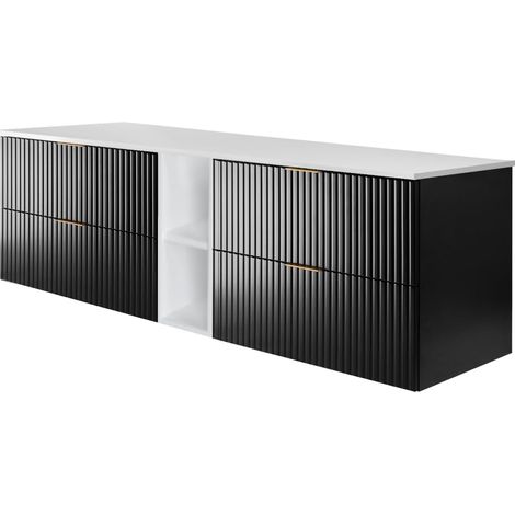 Mobile lavabo, Nero / Bianco + maniglia oro, 180(2 x 80 + 20) x 57 x 46 cm + Piano (1/5)