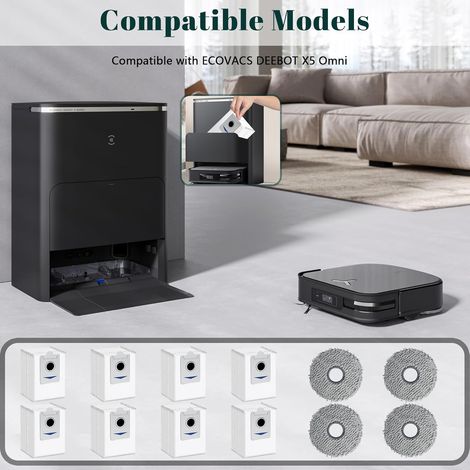 Kit di accessori da 12 pezzi per ECOVACS DEEBOT X5 Omni, 8 sacchetti per aspirapolvere, 4 panni lavabili, set di accessori per aspirapolvere robot (1/4)