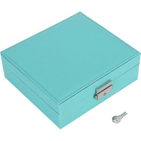 Boîte à bijoux portable en PU pour ranger bagues, boucles d'oreilles, pendentifs et colliers (bleue) (1/5)