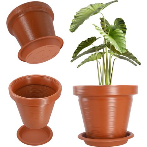 KADAX Blumentopf aus Kunststoff, mit Untersetzer, 39 cm, Terrakotta