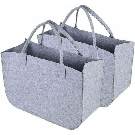 Grandi borse per la spesa in feltro grigio, borse in feltro per legna da ardere, cestini per legna da ardere, set da 2 (1/5)