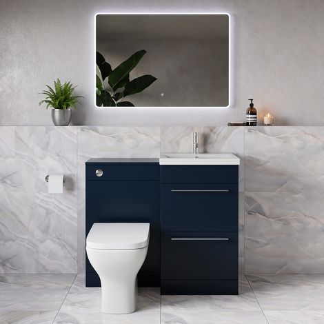 Napoli 390 Deep Blue 1000mm 2 Drawer Vanity Unit Toilet Suite with Glide Basin - 1000mm - Chrome 320mm HandleWith Kingston Toilet Pan and Seat
