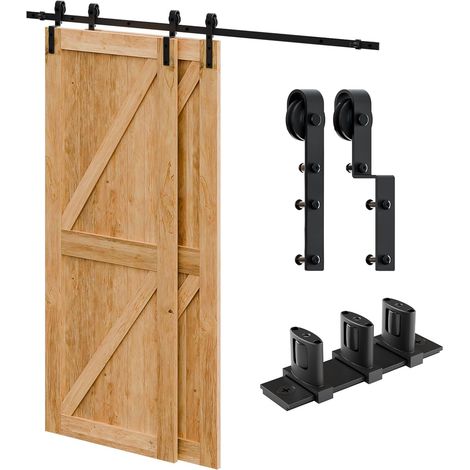 Bypass Sliding Door Hardware Kit for 2 Wooden Doors 56" Wide - 120" (304cm) Black (1/5)