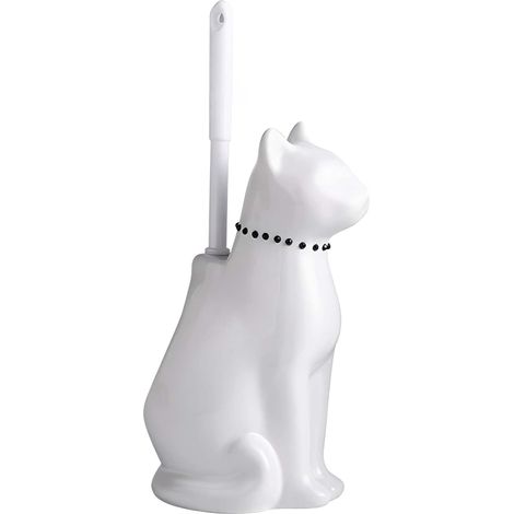 WC-Bürste und Halter aus Keramik, skurriles Katzen-Design mit breiter Öffnung, Verspieltes Toilettenschüsselbürste und Halter, niedlich, für Badezimmerboden, leicht zu reinigen, Geschenk (Weiß) (1/5)