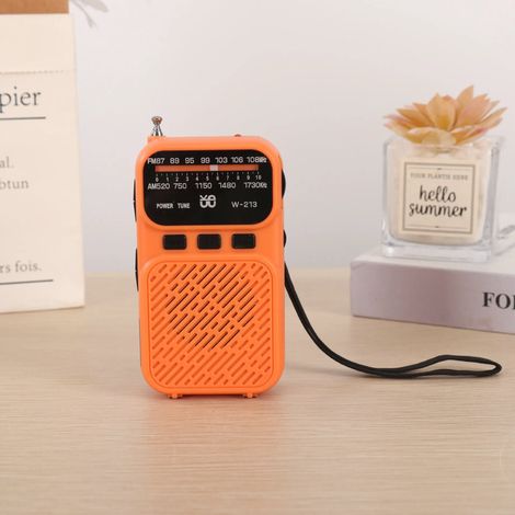(Orange) Mini radio analogique FM/AM - Lampe torche - Signal stable - DSP - Rechargeable - Enceinte Bluetooth (1/5)
