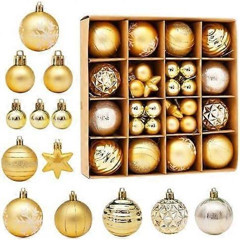 TSLBW Lot de 42 boules de Noël décoratives, à suspendre, pour sapin, avec peinture et paillettes délicates sur le thème de Noël. (1/4)