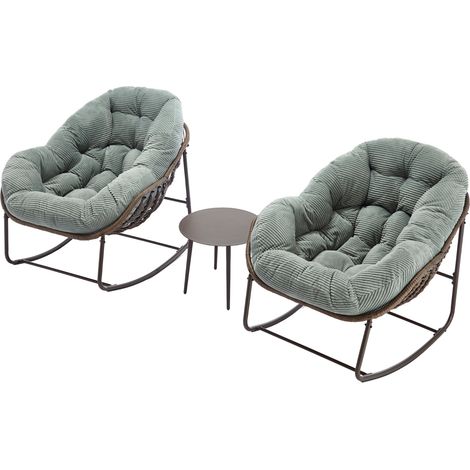 Fauteuil à bascule extérieur en rotin synthétique vert avec coussin, cadre en acier, 78x106x90 cm (1/5)