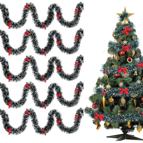 5 guirlandes sapin nœud pailleté vert foncé 2 m, décor couronnes portes rampes Noël (1/4)