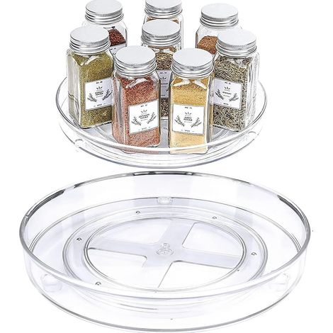 2 Pièces Plateau Tournant 360°, Lazy Plateau Porte épices Rond Rangement Epices Rotatif, Cuisine Organisateur d'étagère de Placard pour Réfrigérateur, Cuisine, Salle de Bain (27+23.5cm) (1/5)