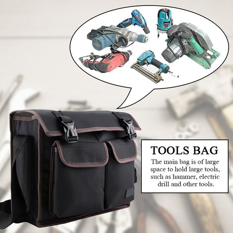 Verstärkte Werkzeugtasche aus Oxford-Canvas, Schultertasche für Elektriker und Reparaturarbeiter, schwarz, professionelle Aufbewahrung. (1/5)