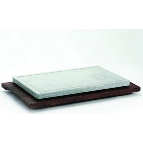 Bisetti BT-99114 Pietra Ollare Rettangolare 25x40 cm con Base in Legno Wengé colore Bianco