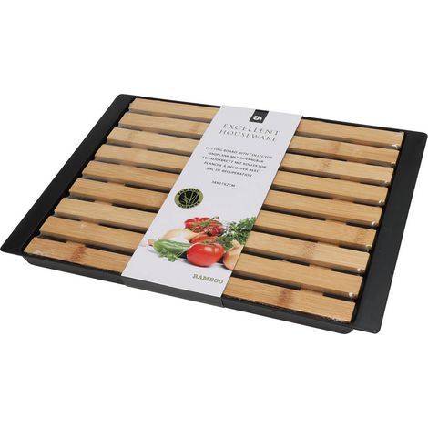 Planche à découper en bambou avec grille et bac de récupération, 38 x 27,2 x 2 cm (1/2)