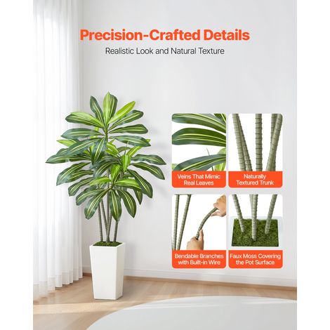 Dracaena Artificiel, 1,5 m, Plante Artificielle Tropicale en Pot Blanc, Faux Arbre Tropical, Fausse Plante Feuilles Polyéthylène po… (1/5)