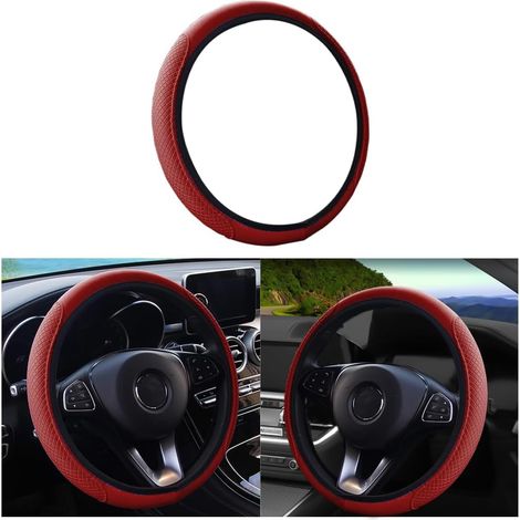 Couvre Volant Voiture, Elastic, Housse de Volant de Voiture Microfibre Cuir Diamètre 38 cm, Couvre de Volant Voiture Antidérapant Respirant Souple, Couvre de Volant Universelle(Rouge Vin) (1/5)