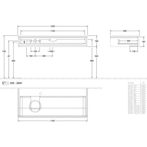 Villeroy & Boch K11150GF WTUS Antao K115 1200x190x500 mm