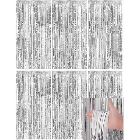 Lot de 6 Rideau, Plastique, 1 m x 2 m, Argenté, Anniversaire, Mariage.