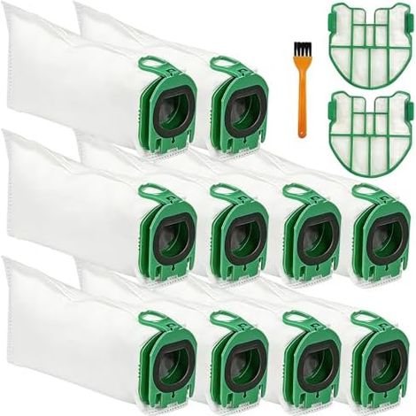 10 Sacs Aspirateur per Kobold VB100 FP100 avec 2 Filtres et Brosse  Le joint renforcé évite les fuites de poussière lors du remplacement pour un changement propre, rapide et hygiénique (1/5)