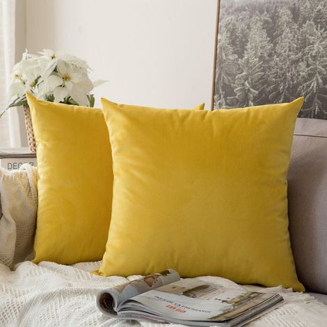 2 Housses de Coussins en Velours Décoratif Canapé Taie d'oreiller Super Lisse Doux Confortable Decoration Maison Salon Chambre pour Canapé 40X40CM Jaune