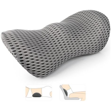 Support lombaire auto gris foncé, coussin ergonomique haute densité pour soulager le dos en voiture ou au bureau (1/5)