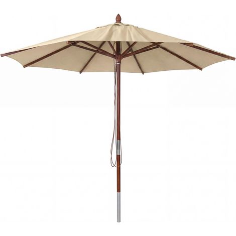 [NEUWERTIG] Gastronomie Holz-Sonnenschirm HHG-487b, Gartenschirm, Polyester/Holz 14kg, rund Ø3m Seilzug stoßsicher creme