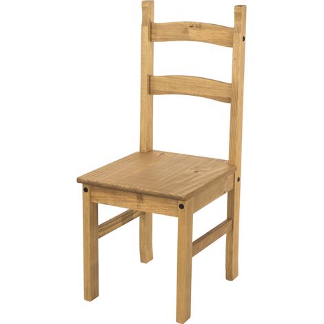 Pair of Corona Solid Dining Chair - Pine - L48 x W41.5 x H100 cm - Antique Waxed Pine