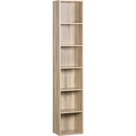 Étagère haute 6 cases en panneau de particules et MDF couleur chêne 30x24x158,4 cm (1/5)
