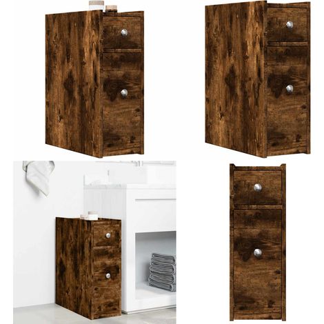 vidaXL Armoire de salle de bain étroite avec roulettes chêne fumé