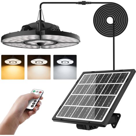 1 Lampe Solaire 152 Leds 2500LM, Suspension 5000MAH Télécommande, 3 Températures Pour Jardin Garage